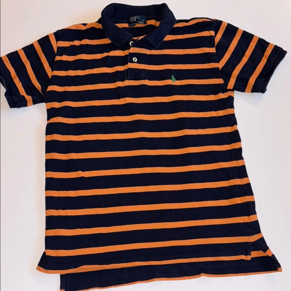 Ralph Lauren Orange and Blue Striped Polo Shirt Boys Large 16/18
